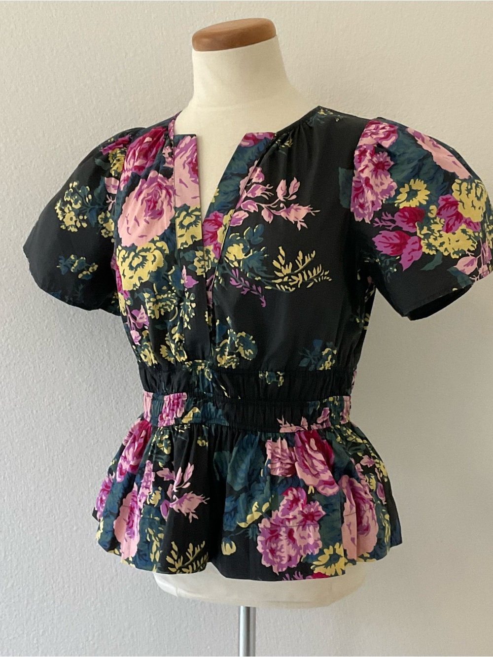 Anthropologie Somerset Black Floral Peplum Blouse Top M - Picture 5 of 16